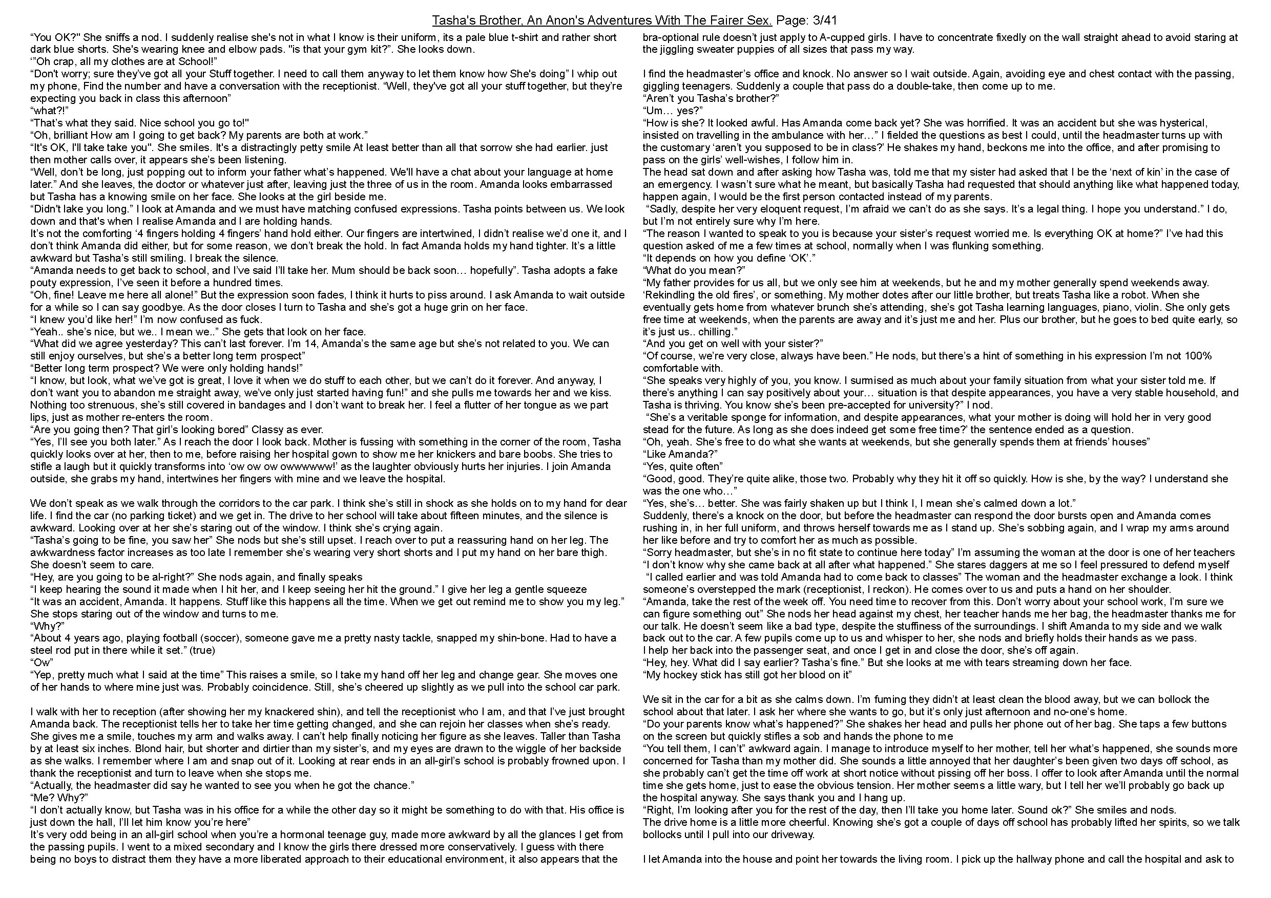 Anon's sister comes into the shower with him. Anon's meets her friend, and discovers family secrets.